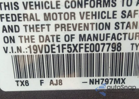 2015 Acura Ilx 2.0L из США, поврежденный, VIN 19VDE1F5XFE007798